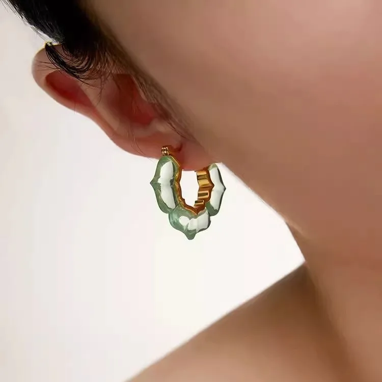 Xiaohongshu's Same Jelly Persimmon Stem Pattern Earrings for Women with Chinese Style Retro Ear Studs and Earrings