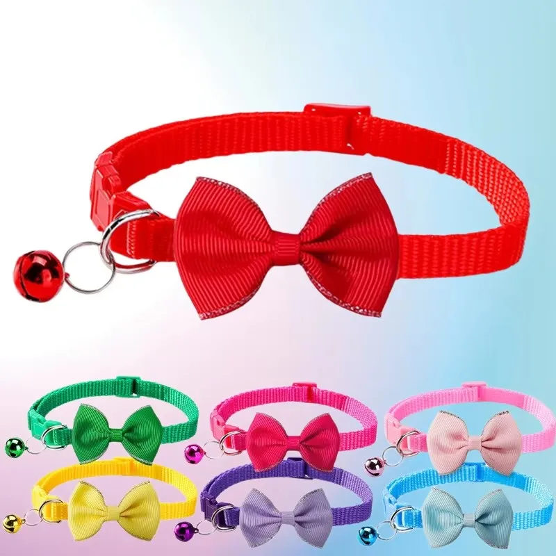 1/2/3/4Pcs Silver Edge Bow Pet Collar, Adjustable Bow Collar With Bell, Suitable For Small Pets