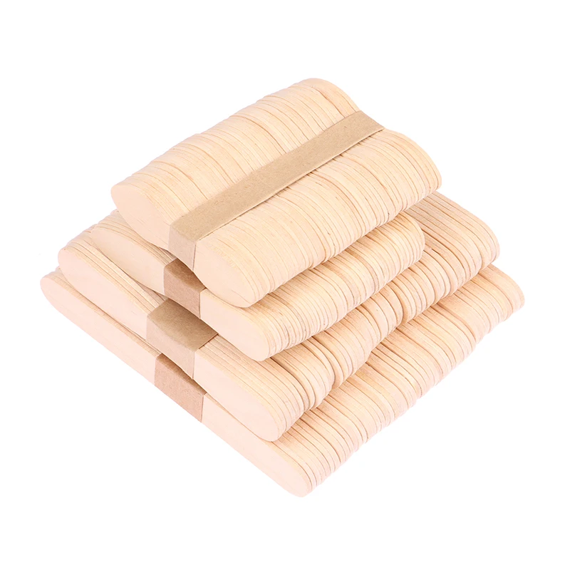 Aplicadores de madera de abedul Natural para depilación, varillas para depilación de cejas y cuerpo, 50 piezas