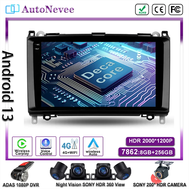 Android 14 For Mercedes-Benz classe B T245 2005 - 2011 Vito 3 W447 2014 - 2020 Multimedia Car GPS Stereo Radio Screen Navigation