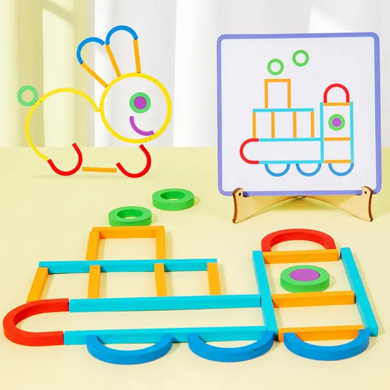 Wooden Creative Sticks and Rings Puzzle Montessori Kids Sensory Logical Thinking Matching Game Early Childhood Educational Toys