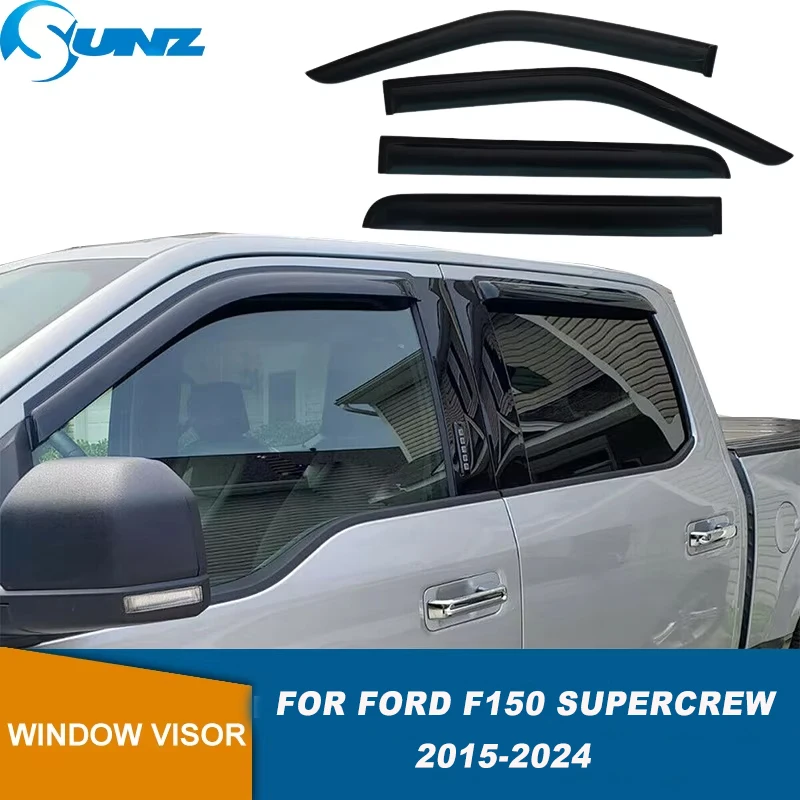 Weathershield لسيارة Ford F150 SuperCrew XL XLT 2015 2016 2017 2018 2019 2020 2021 2022 2023 2024 حاجب النافذة الجانبية واقي المطر من الشمس