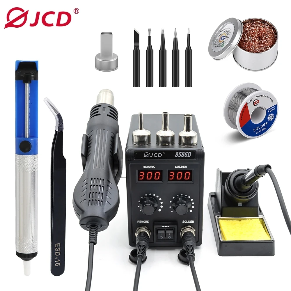 

JCD 8586D 2 in 1 Soldering Station Digital Display SMD Rework Hot Air Gun Solder Iron 750W ESD Welding Desoldering Repair Tools