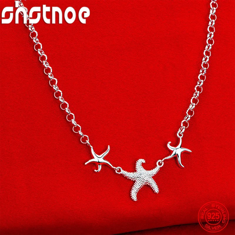 

SHSTONE 925 Sterling Silver 18inch Starfish Chain Necklace For Women Fashion Wedding Engagement Jewelry Lady Party Birthday Gift