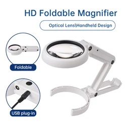 5X/11X Handheld Magnifier with LED Light and Stand USB Powered Illuminated Magnifying Glass for Electronics Repair Hobby Tool