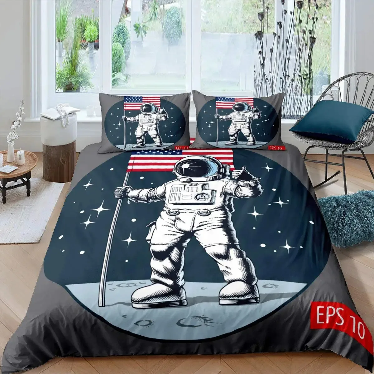 

3PCS Single-sided Astronaut Printed Comforter Bedding Sets Comfortable Bedspreads Comforter Duvet King Queen Bedding Set Gift