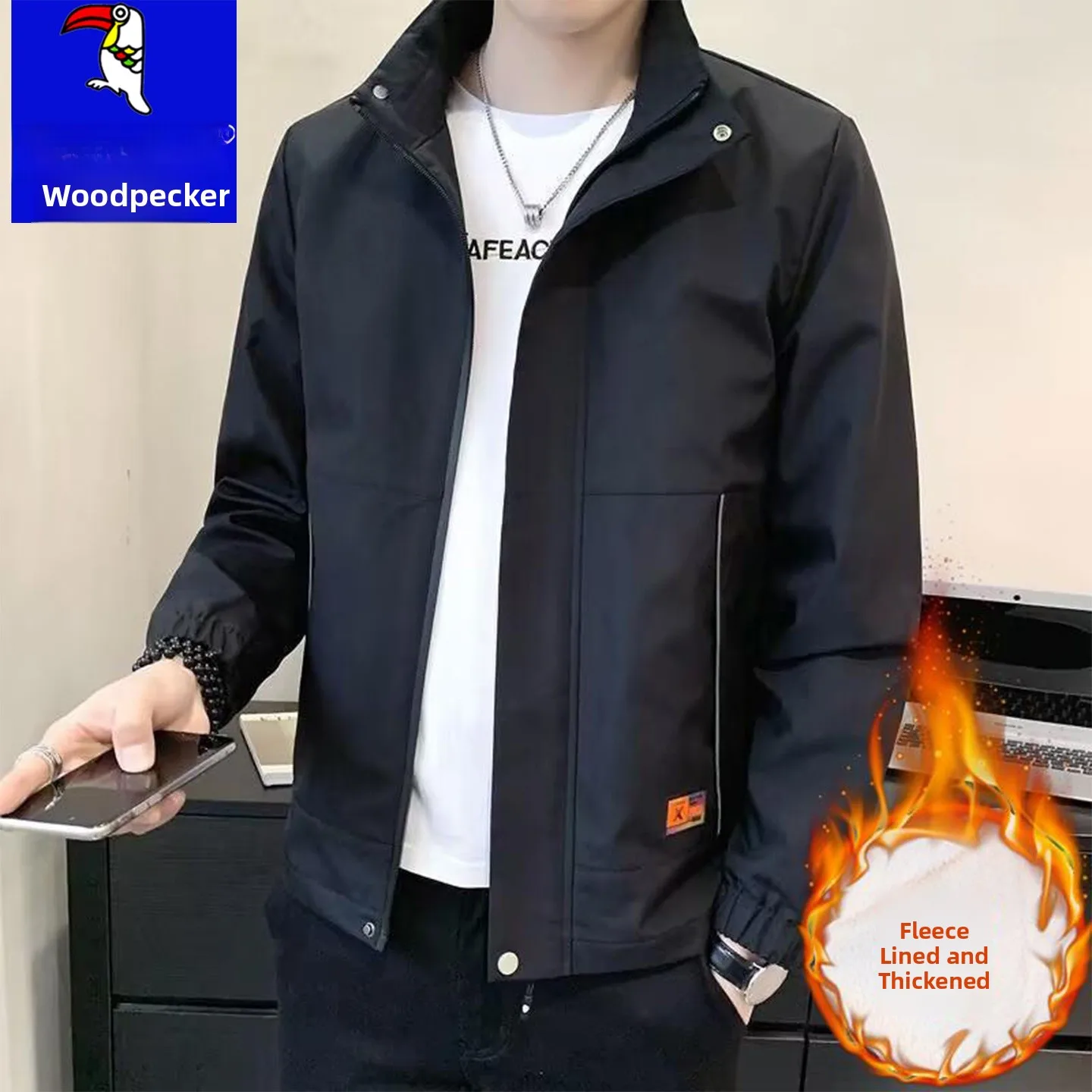 

Thiened Fce Men's Casual Stand Collar Windbreaker Jaet Outdoor Warm Top Spring Autumn New Sle Tucano Jaet