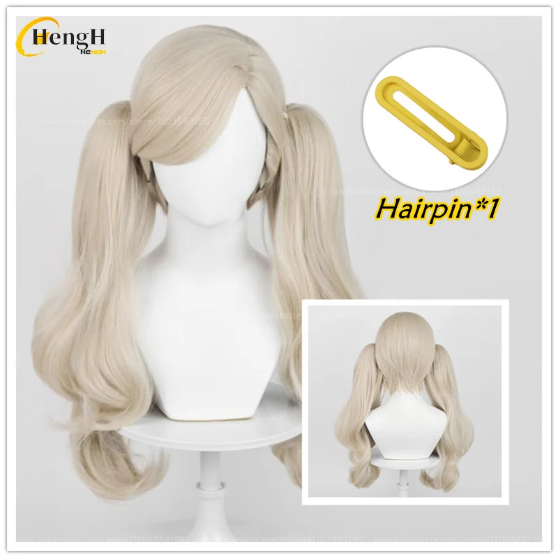 

In Stock Game P5 Anne Takamaki Synthetic Hair Long 58cm Light Linen Gold Double Ponytail Curly Hair Heat Resistant Hair Wigs
