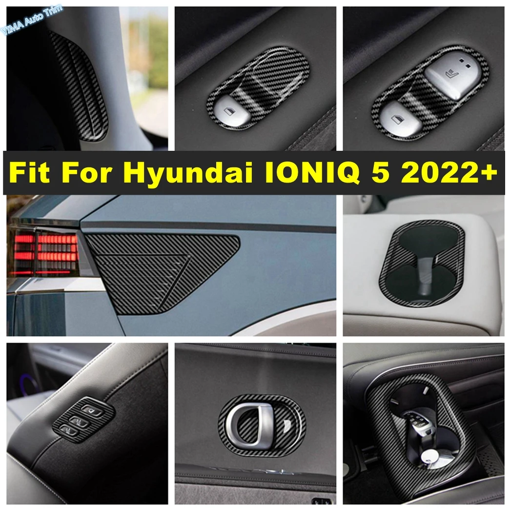 

Rear Water Cup Holder / Boss Seat Button / Window Lift Cover Trim For Hyundai IONIQ 5 2022 2023 2024 Carbon Fiber Accessories