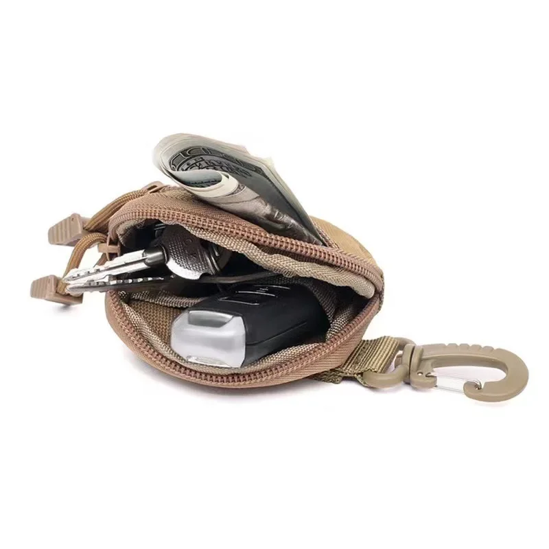 Waterproof Nylon Coin Pouch EDC Round Keychain Bag Earbuds Case Lightweight Expandable Outdoor Sports Women Men Portable Gear