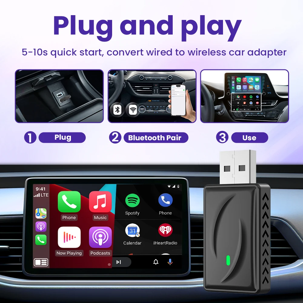 Wireless CarPlay Adapter Android Auto Bluetooth WiFi Plug and Play Dongle For Peugeot 208 2008 308S 301 308 SW Expert Rifter