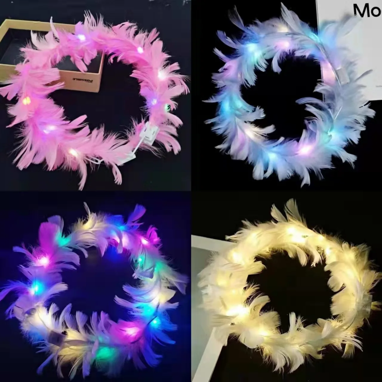 3pcs New Fairy Glow Feather Wreath Angel Christmas Party Sparkly Hair Hoop Headpiece