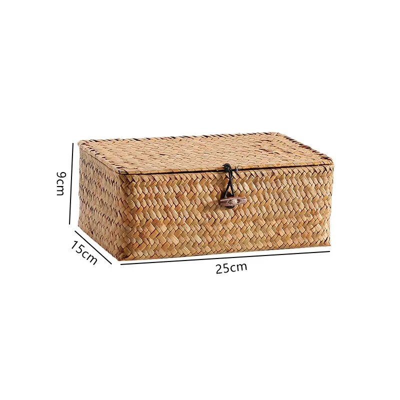 Handmade Wicker Woven Storage Box Rattan Storage Finishing Basket with Lid Sundry Bath Cosmetic Towel Container Laundry Basket