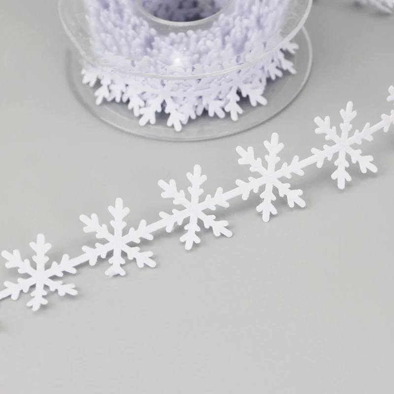 White Snowflake Ribbon, Christmas Decoration, Manual DIY Snowflake String Lace, Ultrasonic Embossed Ribbon, 5 m/Roll, 25mm