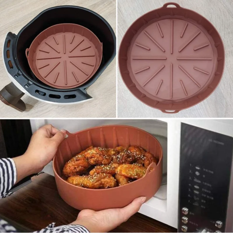 Airfryer Grill Pot vassoio Bakeware Pan friggitrice ad aria tappetino da forno cestello per stampi piatto in Silicone ciotola forno da cucina