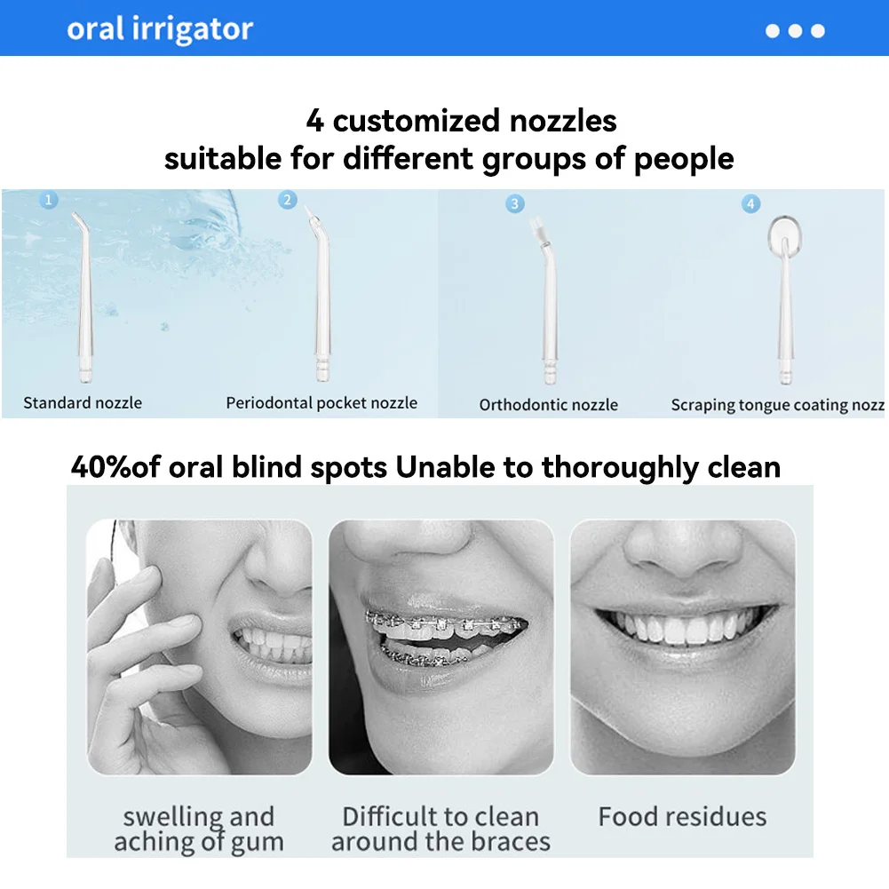 جهاز ري الفم 3 أوضاع تنظيف محمول قابل لإعادة الشحن مقاوم للماء IP65 جهاز تنظيف الأسنان بالماء تبييض الأسنان خيط تنظيف الأسنان 380 مللي