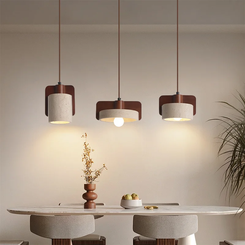 

2025 Vintage Yello Travertine LED Pendant Light Japanese Retro Personality Hanging Lamps Bar Kitchen Island Dining Table Chandel