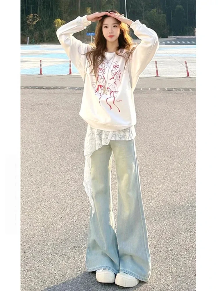

American Sle Loose Fit Wide Leg Jeans Women's Spring New Long Straight Micro Flared Pants High Waist Casual Jeans