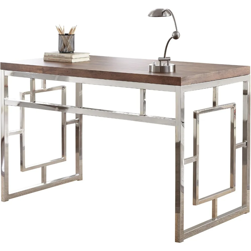 

Furniture Alize Office Desk, 47-Inch 3D PVC Laminate Faux Wood Top, Comtemporary Style, Chrome Base, Computer, Gaming, Writing