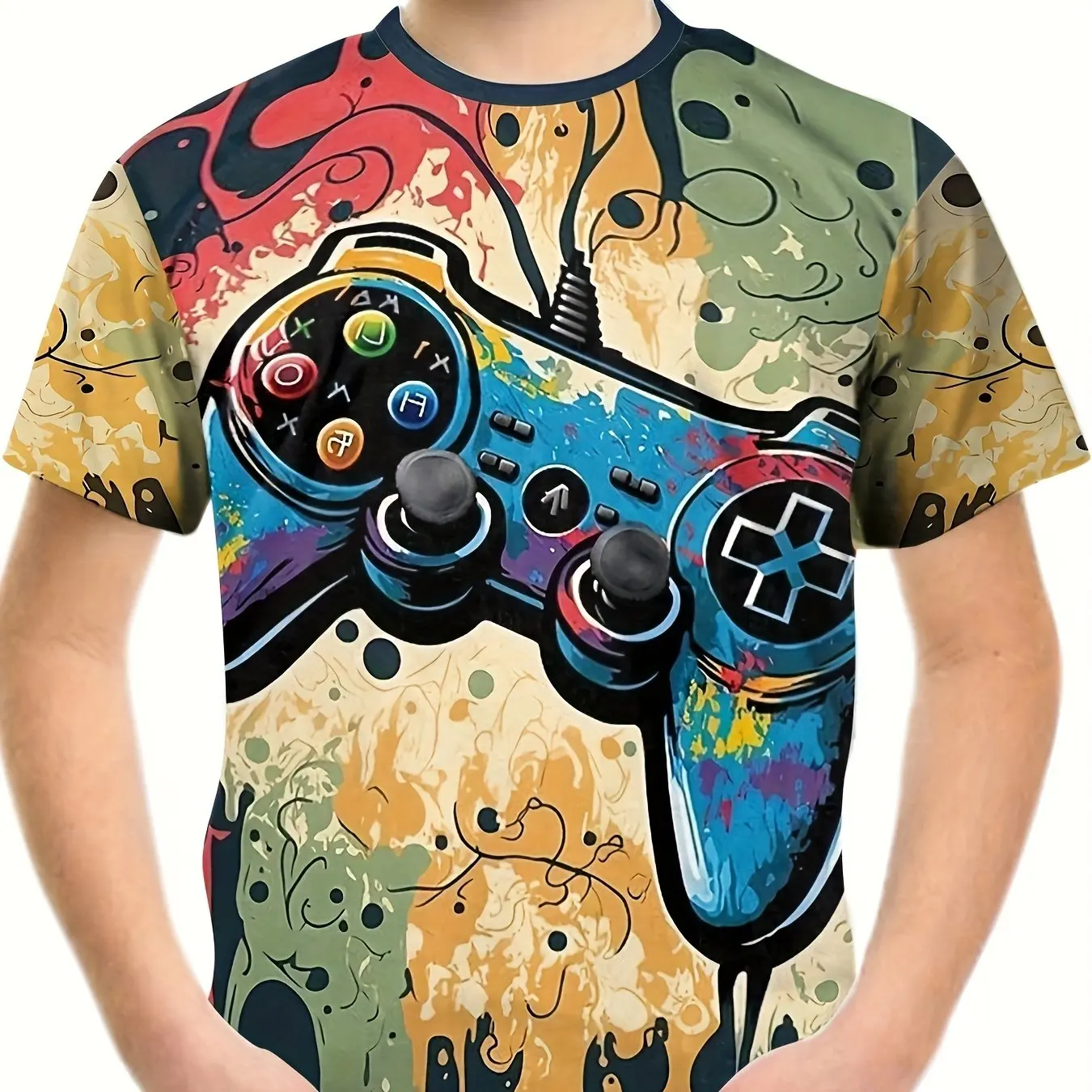 Camisetas infantis com estampa gamepad 3D, gola redonda, manga curta, roupas para meninos, moda infantil, verão