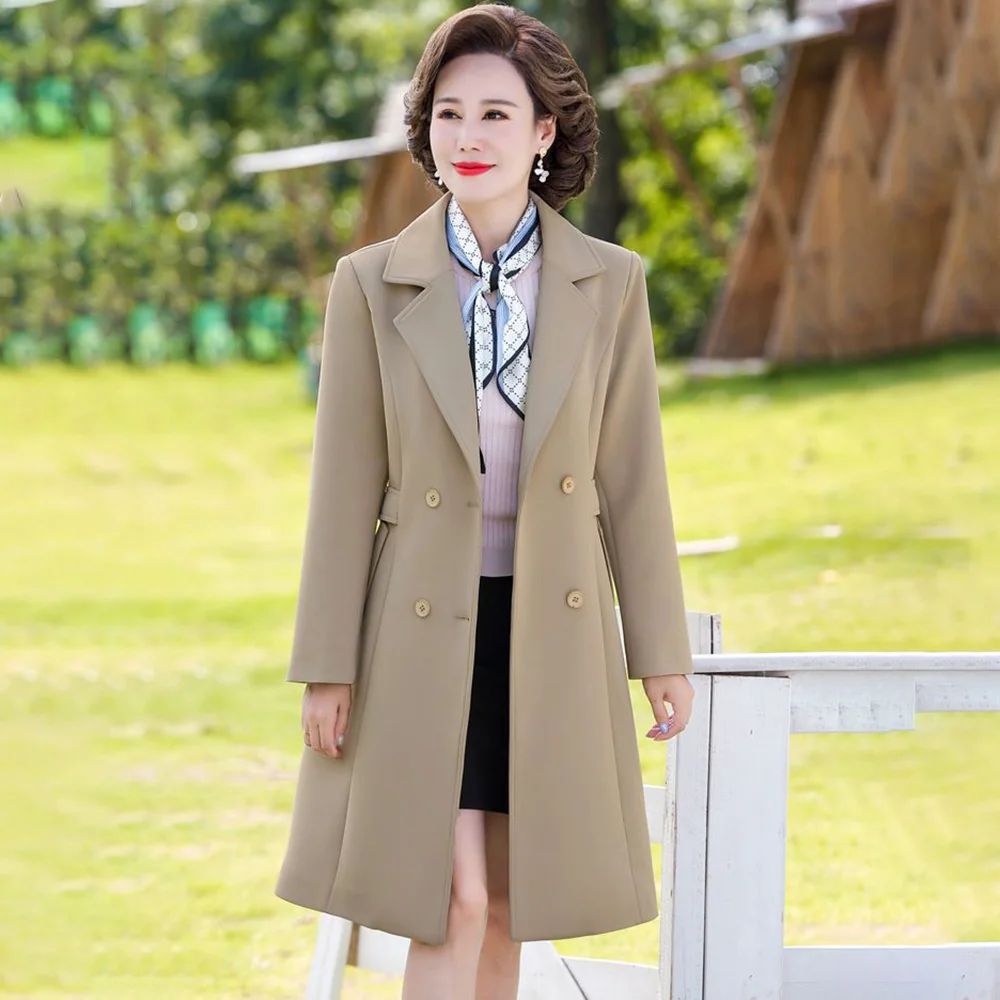 Spring And Autumn Dress Slim-fit Windbreaker Long Western Style Fashion Middle-aged And Old Women With Noble Temperament Coat .