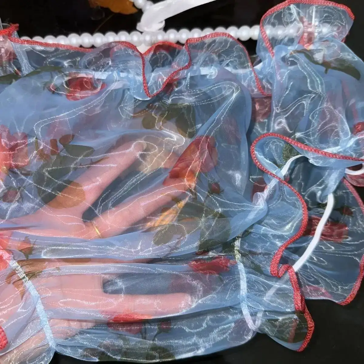 40-85kg Summer See Through Blue Floral Print Mesh Lingerie Panties Plus Size Underwears Sexy Briefs