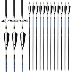 12pcs ACCMOS Archery Pure Carbon Arrow ID6.2mm 32in Shaft Spine 250/800 Bow Outdoor Hunting Shooting Training Arrow