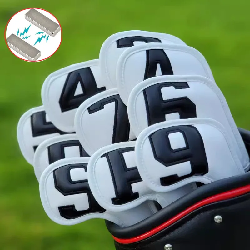 10Pcs Golf Iron Head Covers Magnetic Protector Golfs (3-9 ASP) Head Cover Golf Accessories Golf Iron Cover Golf Headcover