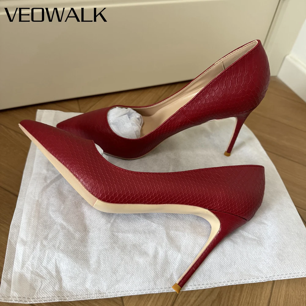 

Женские туфли-лодочки Veowalk с красным принтом под змеиную кожу, на шпильке, с острым носком, каблук 12/10/8 см, элегантные туфли для офиса, вечеринок и свадеб
