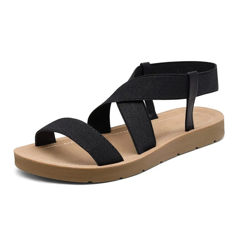 

DREAM PAIRS Women's Open Toe Elastic Ankle Strap Flat Summer Sandals