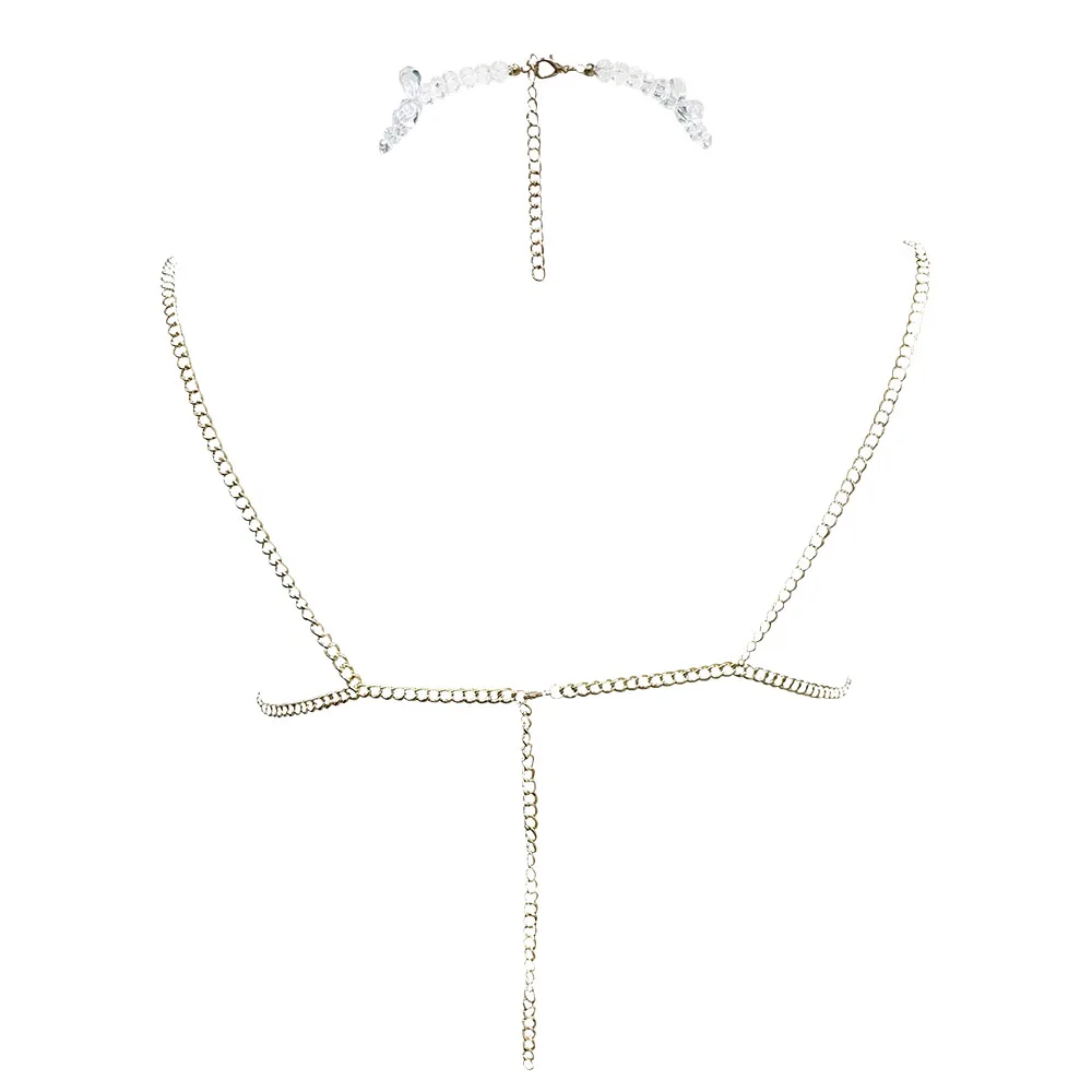 YOUR BUMP CURVE Crystal Hollow See-through Backless Tassel Handmade Top Pool Beach Pearl Bra