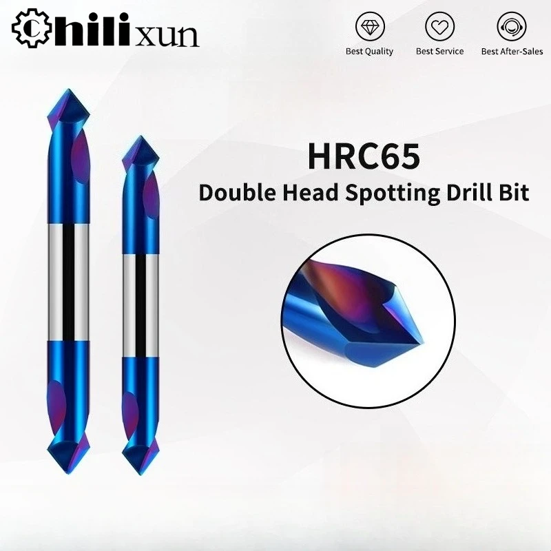 

HILIXUN HRC65 2-зубая двусторонняя дрель с фиксированной точкой, специальная фаска, синее нанопокрытие, механические режущие инструменты с ЧПУ