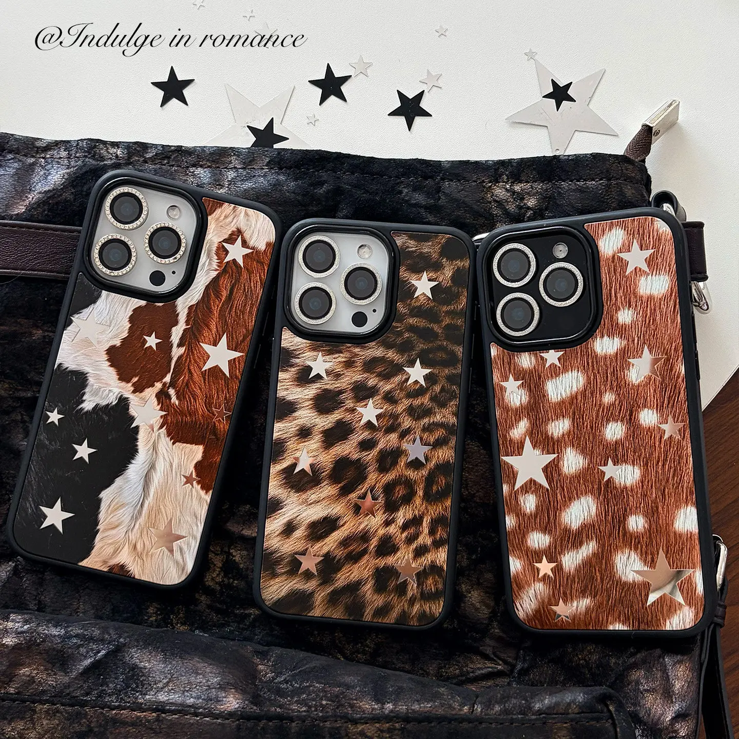 Fashion Mirror Brown leopard print INS Korea Edge Epoxy Anti-drop Phone Case For iPhone18pro/11/12/13/14/15/16/17/18 ProMax Case