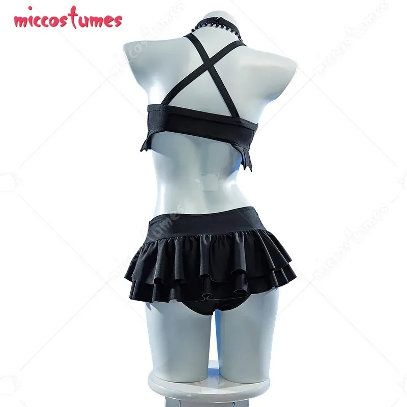 25COShaikyuu Women Goth Two Piece Swimsuit with Necklace Bat Ruffle Bikini Gothic Bathing Suit Swimwear Halter