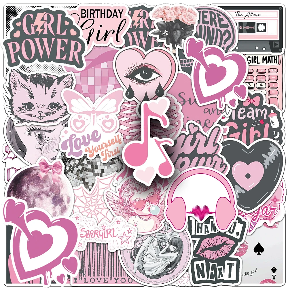 

10/30/50pcs Cute Ins Style Sweet Pink Girl Stickers Vintage Y2K Aesthetic Cartoon Sticker Notebook Suitcase Phone Graffiti Decal