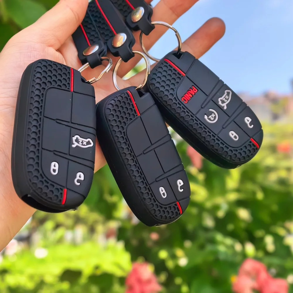 For Dodge Challenger Journey Charger Hellcat For Jeep Grand Cherokee Compass For Chrysler 300C Silicone Car Key Case Shell Fob