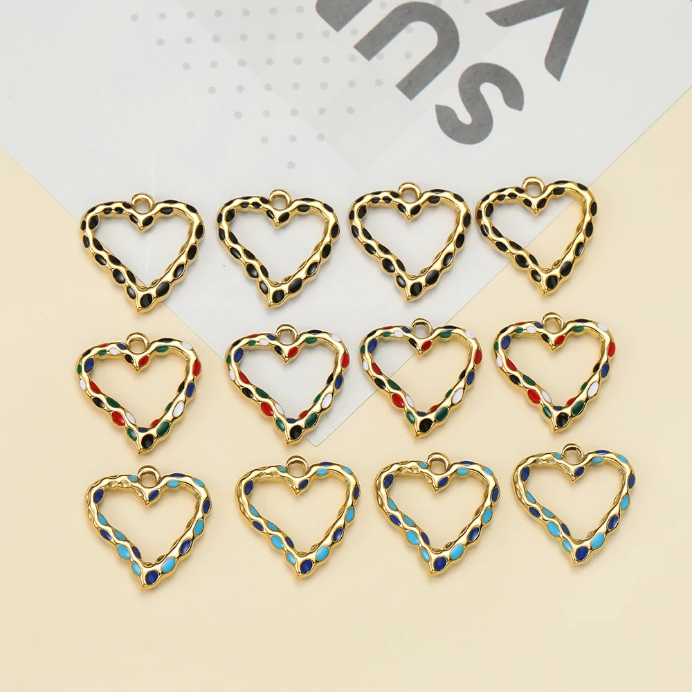 2 ciondoli d'amore in acciaio inossidabile pz/lotto Color oro Multicolor Heart Drip Oil Charms smaltati per gioielli collana fai da te