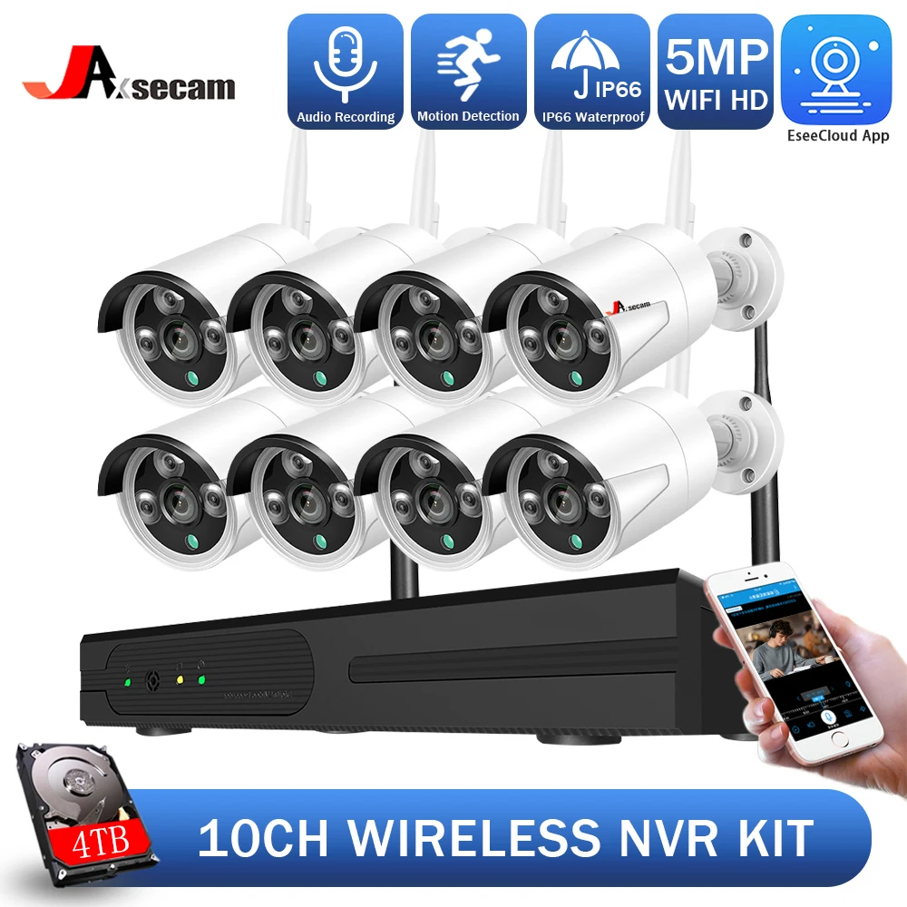 

Wireless CCTV System Wifi Camera Kit H.265 5MP HD Security Audio AI Human Detect IP 10CH NVR Video Surveillance Kit EseeCloud