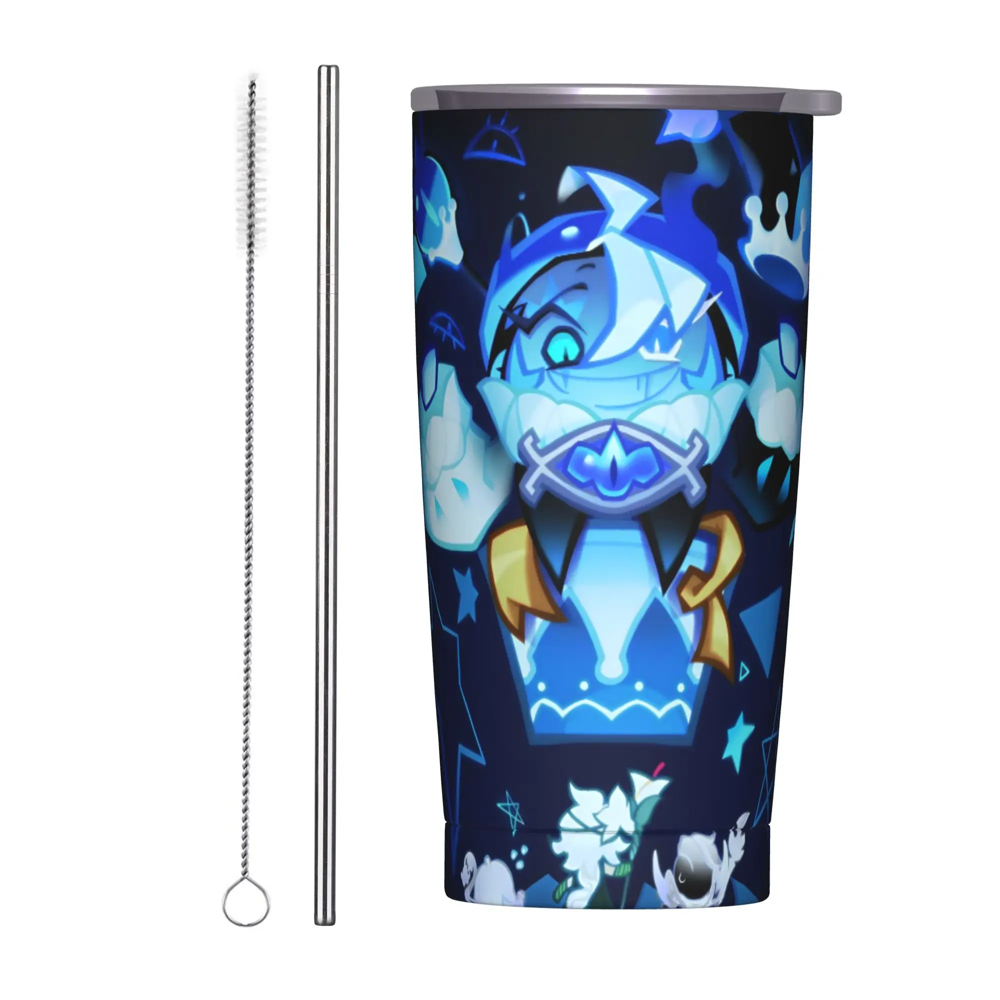 Shadow Milk Cookie Run Insulated Tumbler with Straws Lid Anime Stainless Steel Thermal Mug Double Wall Hot Cold Drinks Cup, 20oz