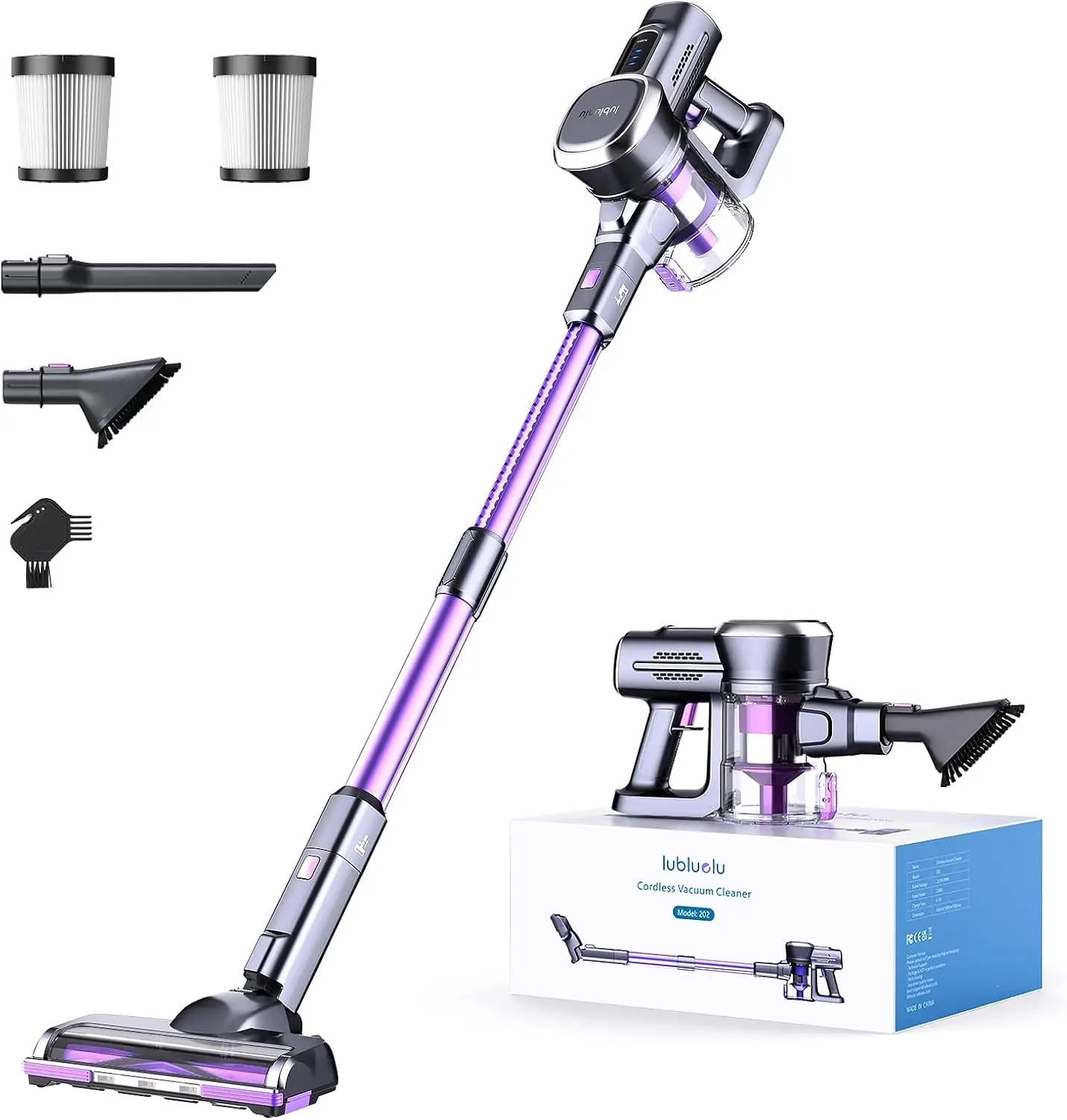 

Cordless Vacuum Cleaner,25000Pa Cordless Stick Vacuum with 235W Brushless Motor, 50min Runtime, Detachable Battery, Sel