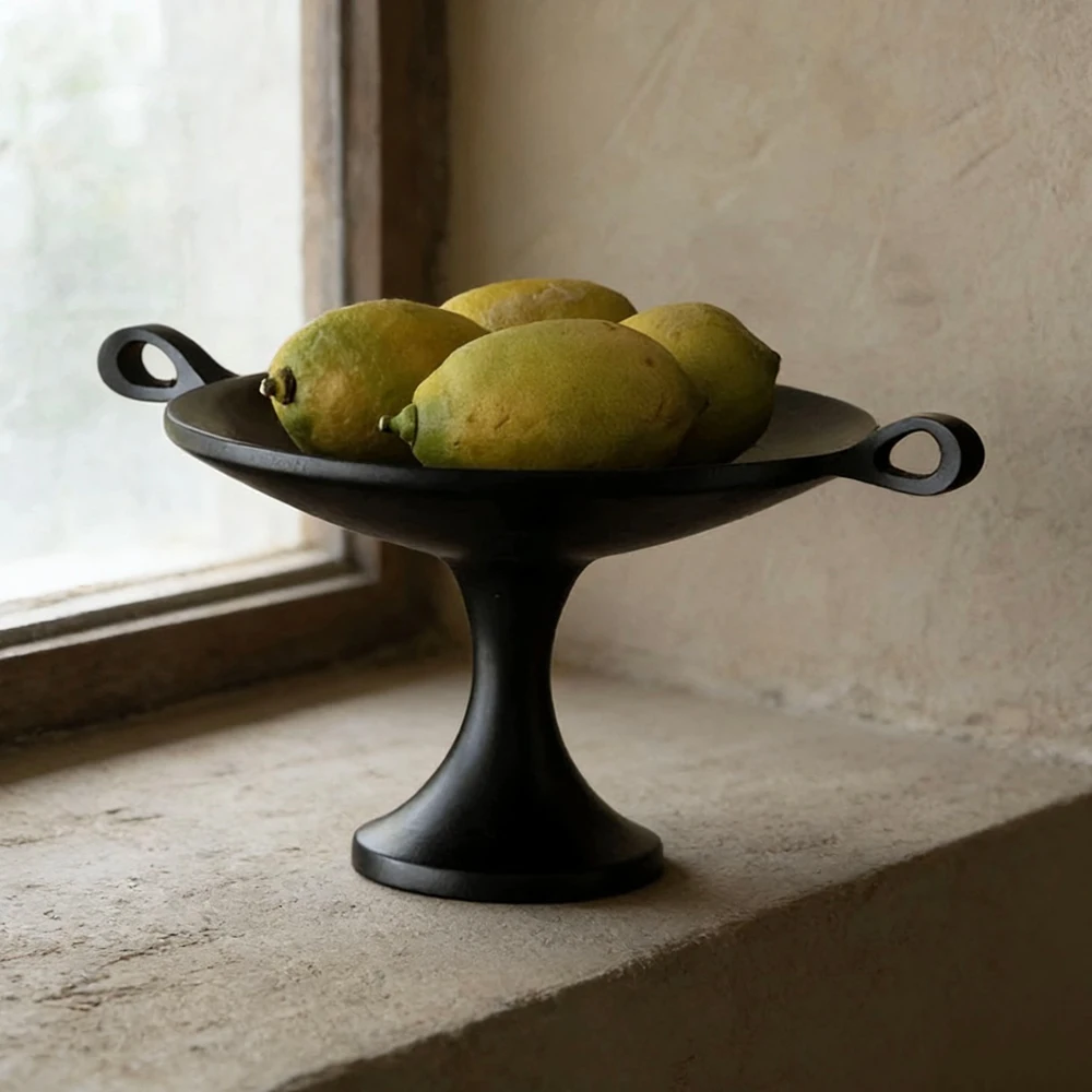 

Modern mat Bla High-legged Tray Luxury Living Room Coffee Table Decorative Item Fruit Storage Plate Resin Material