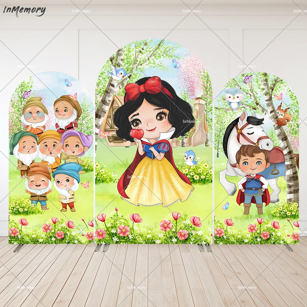 Disney Baby Princess Snow White Arch Backdrop Cover for Baby Shower Decors Party Banner Forest the Seven Dwarf Wall Background