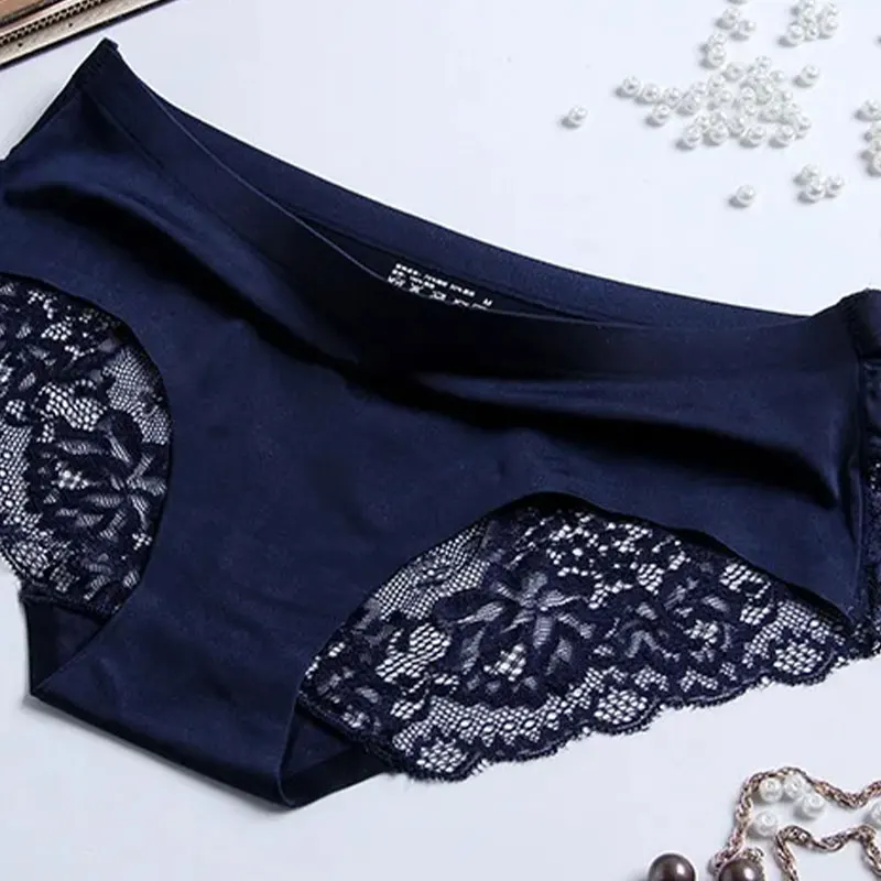 3PCS/Set Lace Women\'s Panties Big Size 4XL comfortable Cozy Underwear Female Silk Satin Briefs Cozy Underpants