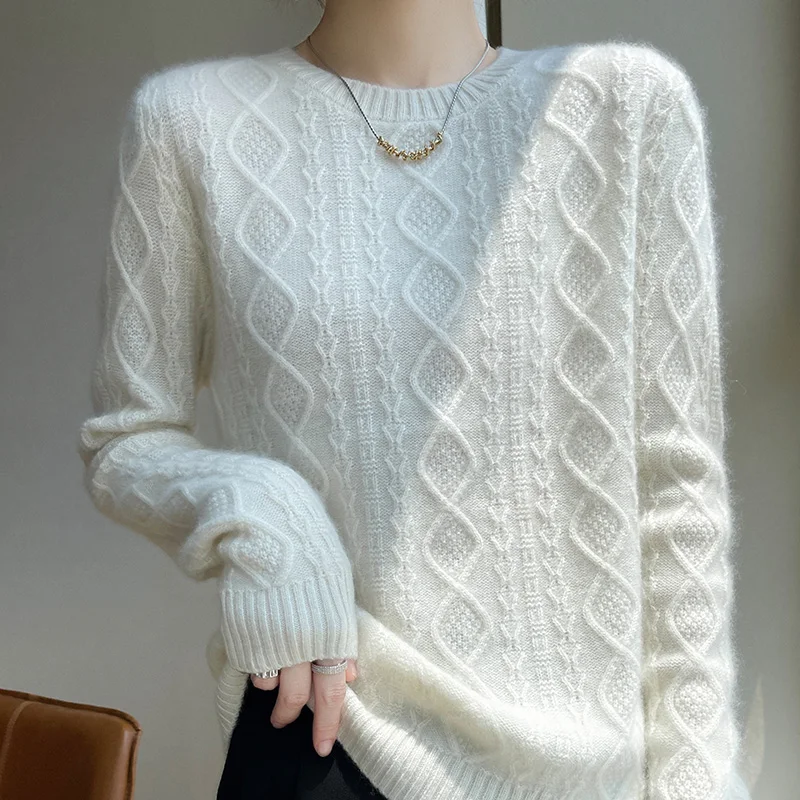 Cashmere Sweater Women 100%Luxury Sweater Weaving Flowers Loose Casual Pullover Shirts Winter Women's Long Sleeve Top Sweatshirt