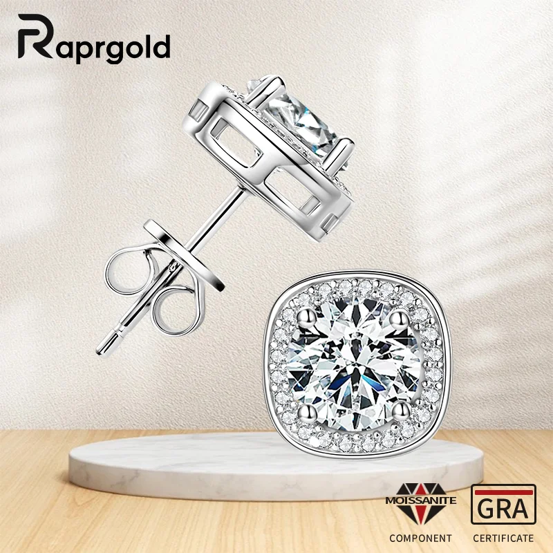 

Сертифицированные RAPRGOLD GRA квадратные серьги-гвоздики с муассанитом 1 карат для женщин, стерлинговое серебро S925, ювелирные изделия, подарки Pendientes