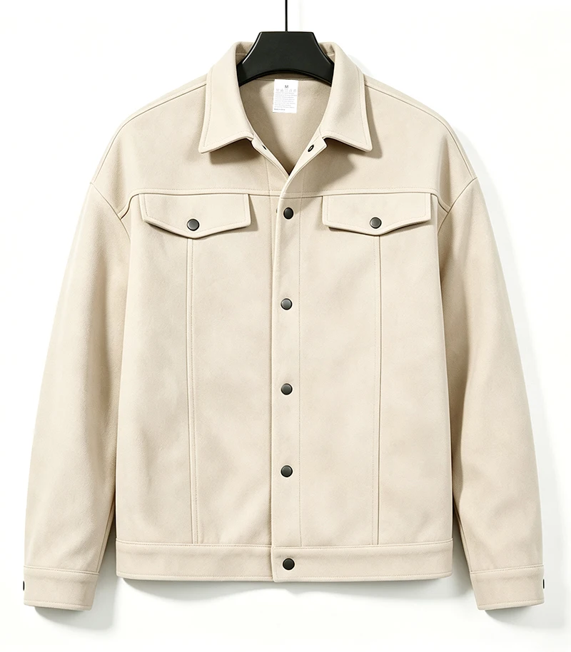Herrenjacke mit lockerer Passform, gebürstet, kurz, langärmelig, mit Umlegekragen, einreihig, lässige Oberbekleidung für den täglichen Arbeitsweg und Streetwear – Detail 20