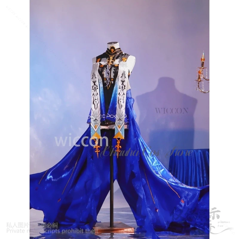 موجات ويذرينغ كوسبفريه فلورديليس كبير كارثيا جودة عالية الحرير الأزرق أنيقة زائدة فستان طويل الباروكات أنيمي لعبة مخصصة