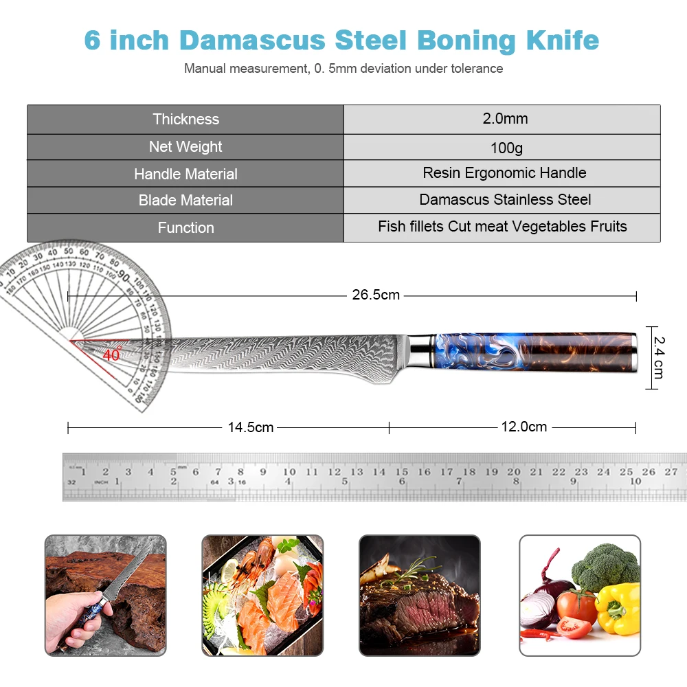 XITUO Boning Knife 6 inch Damascus VG10 Japanese Steel Razor Sharp Fillet Knife Carving, Boning, Trimming, Deboning Resin Handle