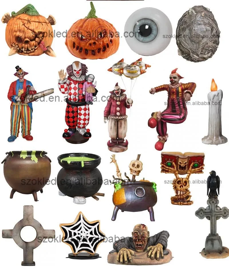 Halloween Resin Crafts Outdoor Party Decoration Scary Pumpkin Jack O Lantern Ghost Fiberglass Sculpture For