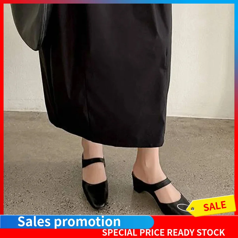 Soft leather upper, square toe single strap, backless flat mules, slip-on, ideal for daily commute and casual office outfits.F95